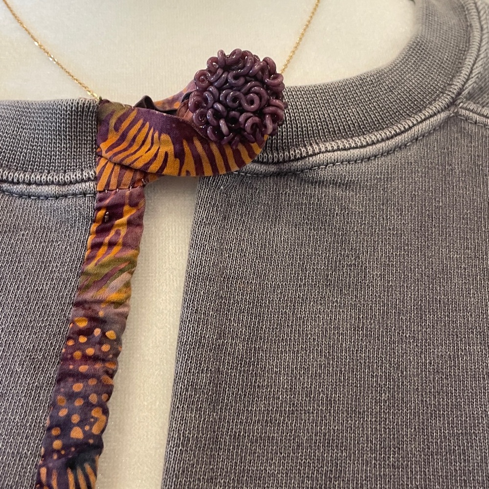 Gray Purple Pigment Dyed Patchwork Sweatshirt Jac… - image 4